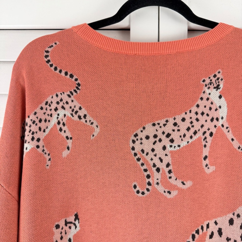 LOFT Women Coral Pink Cheetah Animal Print Crew Neck Sweater XL New NWT 31866477 - Picture 6 of 13